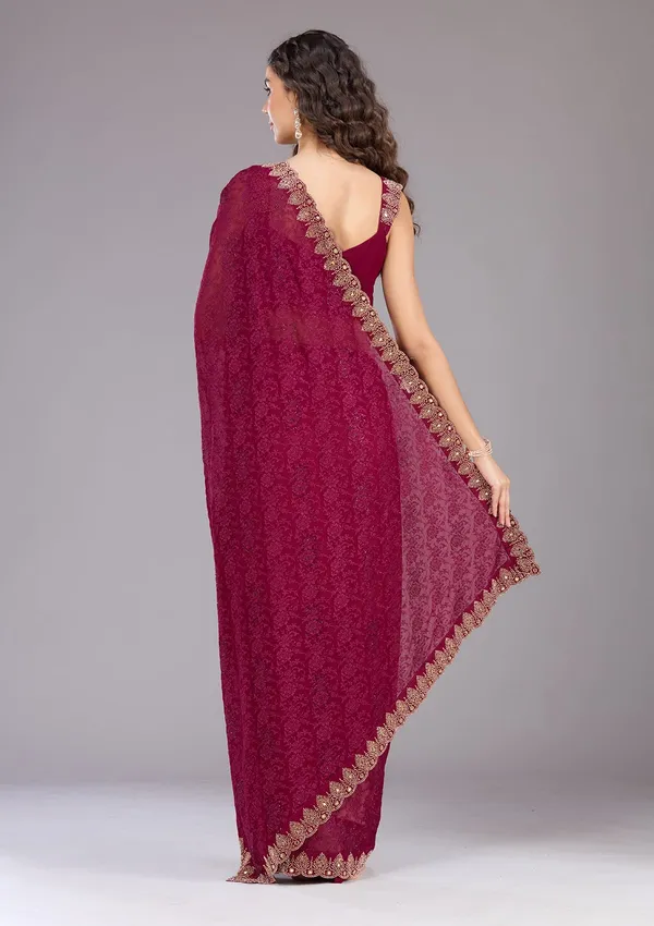 Wine_Threadwork_Georgette_Saree