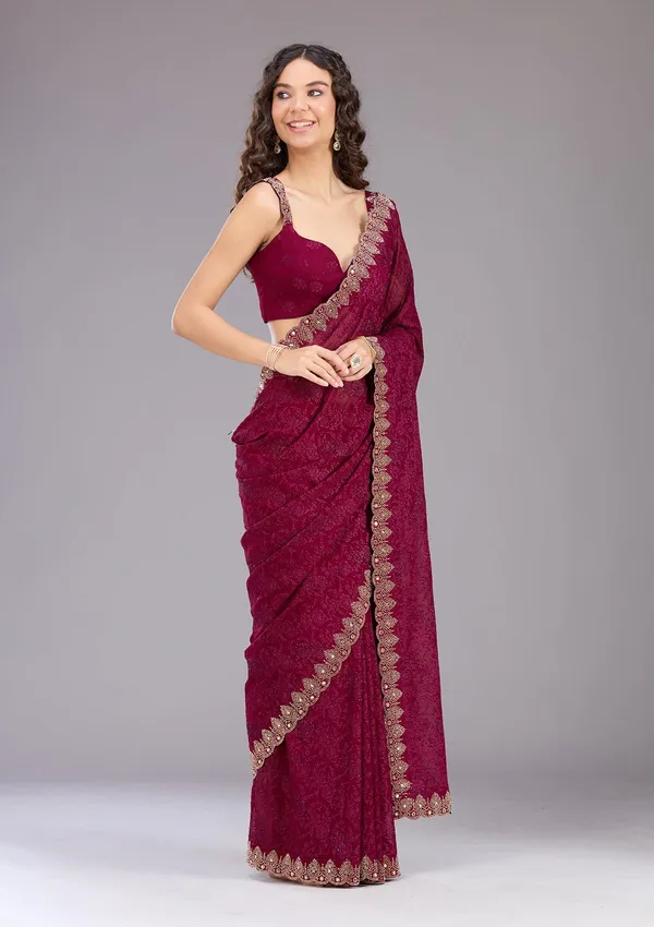 Wine_Threadwork_Georgette_Saree