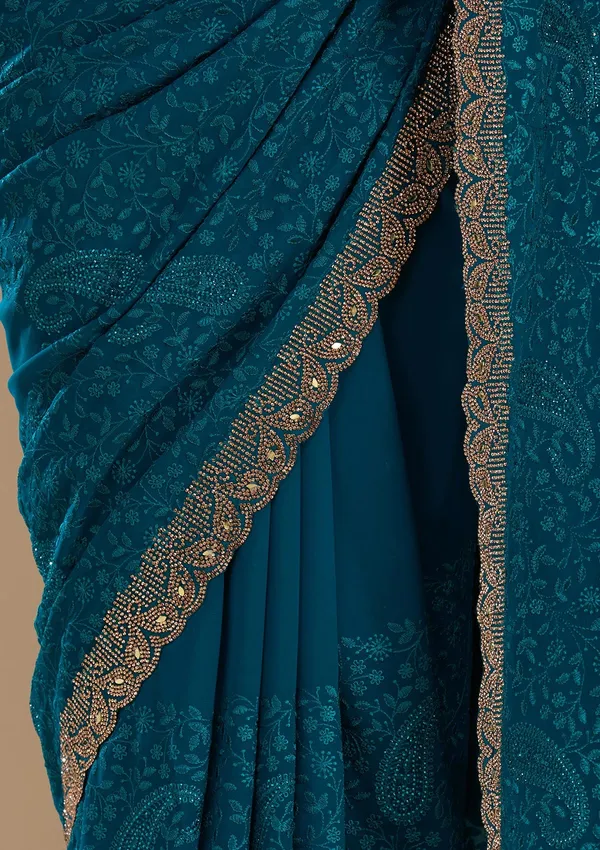 Peacock_Blue_Threadwork_Georgette_Saree