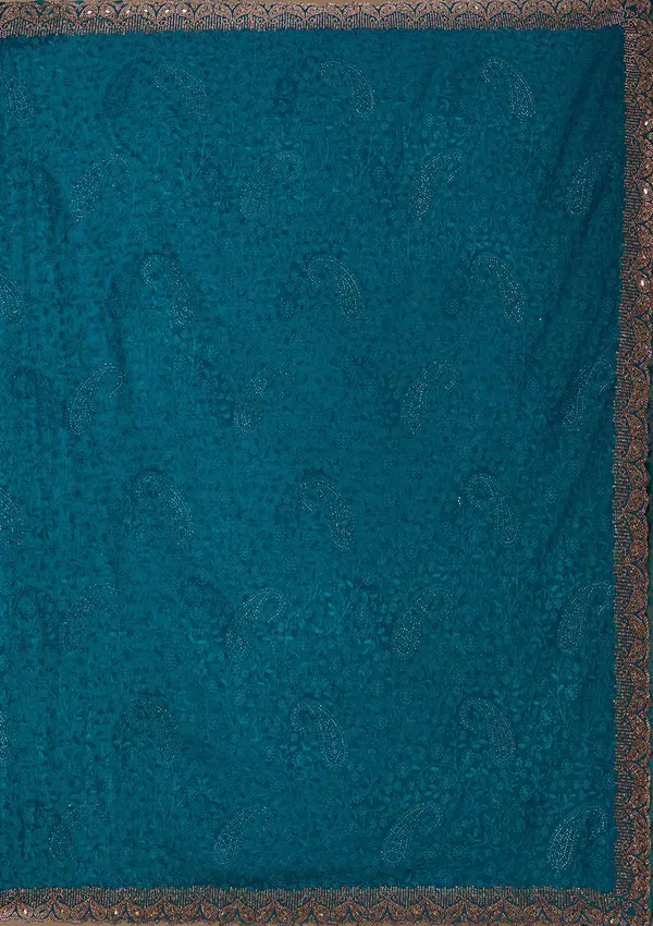 Peacock_Blue_Threadwork_Georgette_Saree
