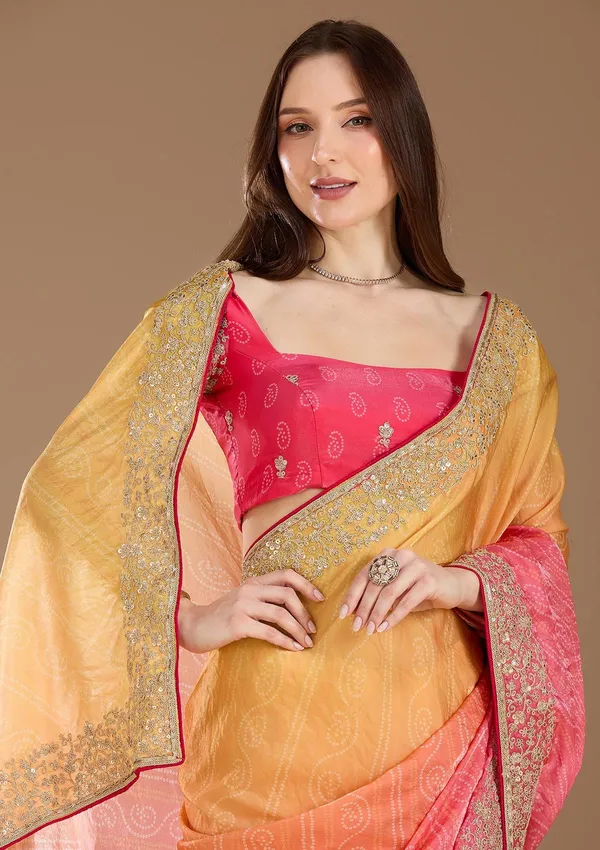 Rani_Pink_Cording_Chiffon_Saree