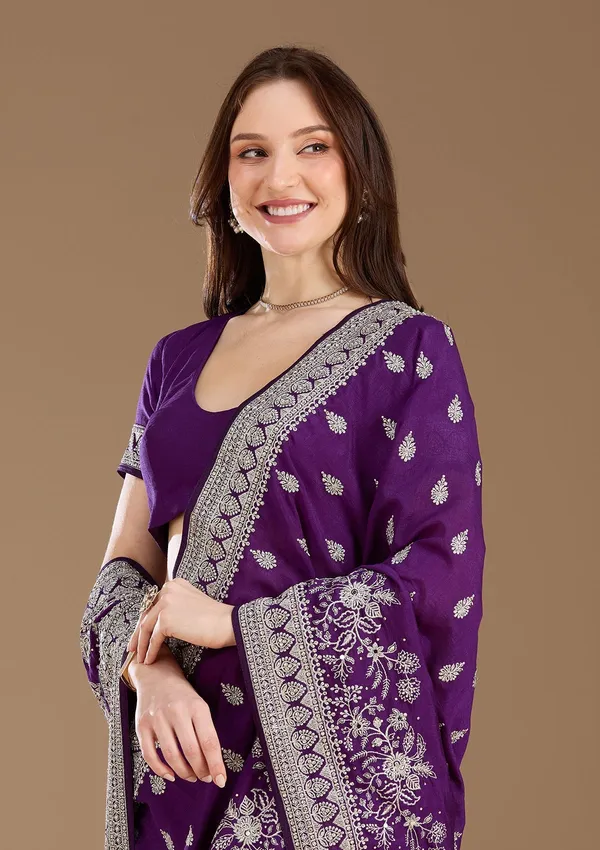 Purple_Zariwork_Silver_Soft_Raw_Silk_Saree