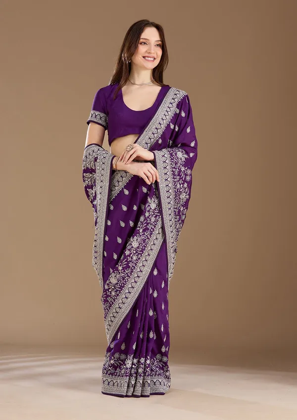 Purple_Zariwork_Silver_Soft_Raw_Silk_Saree