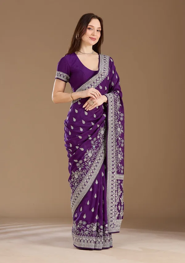 Purple_Zariwork_Silver_Soft_Raw_Silk_Saree