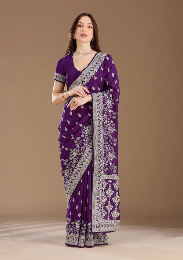 Purple_Zariwork_Silver_Soft_Raw_Silk_Saree