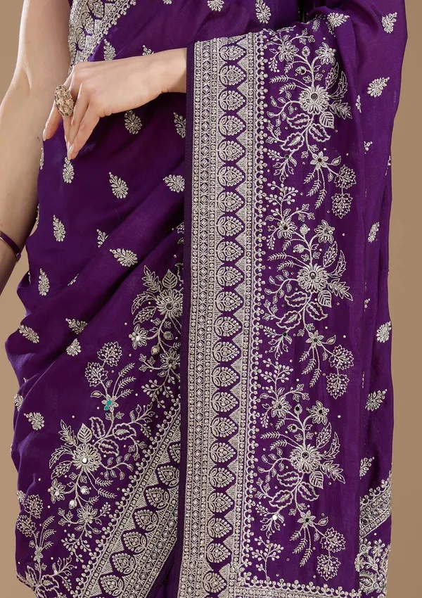 Purple_Zariwork_Silver_Soft_Raw_Silk_Saree
