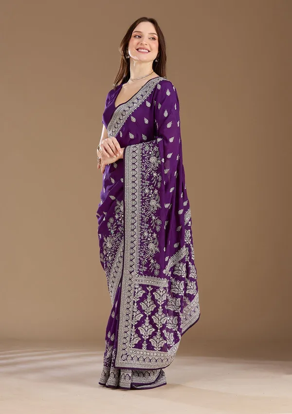 Purple_Zariwork_Silver_Soft_Raw_Silk_Saree