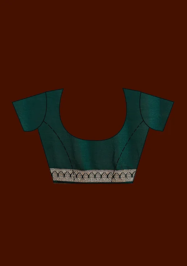 Bottle_Green_Zariwork_Silver_Soft_Raw_Silk_Saree