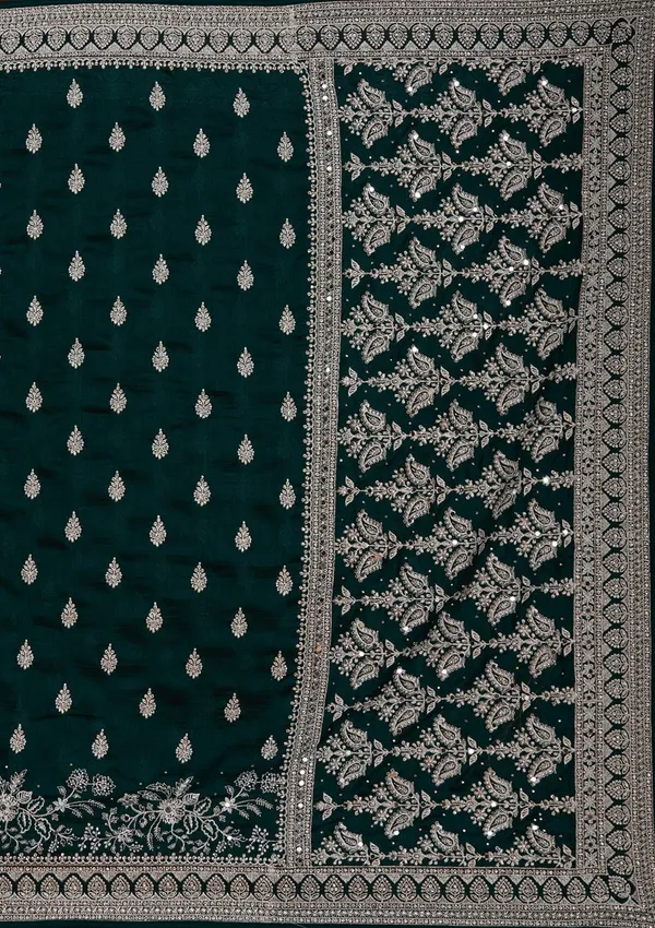 Bottle_Green_Zariwork_Silver_Soft_Raw_Silk_Saree