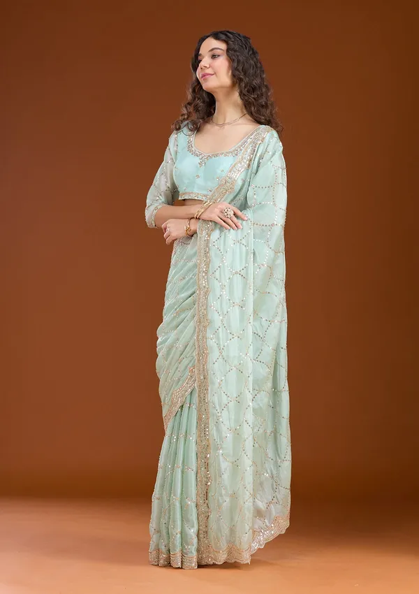 Sea_Green_Sequins_Tissue_Saree