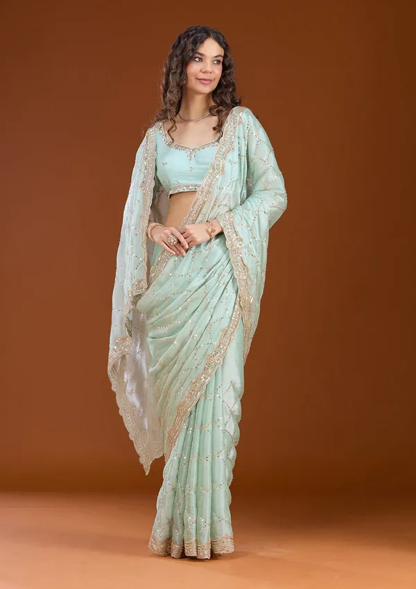 Sea_Green_Sequins_Tissue_Saree