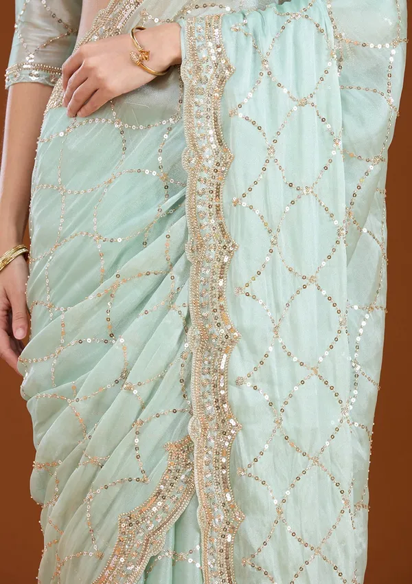 Sea_Green_Sequins_Tissue_Saree