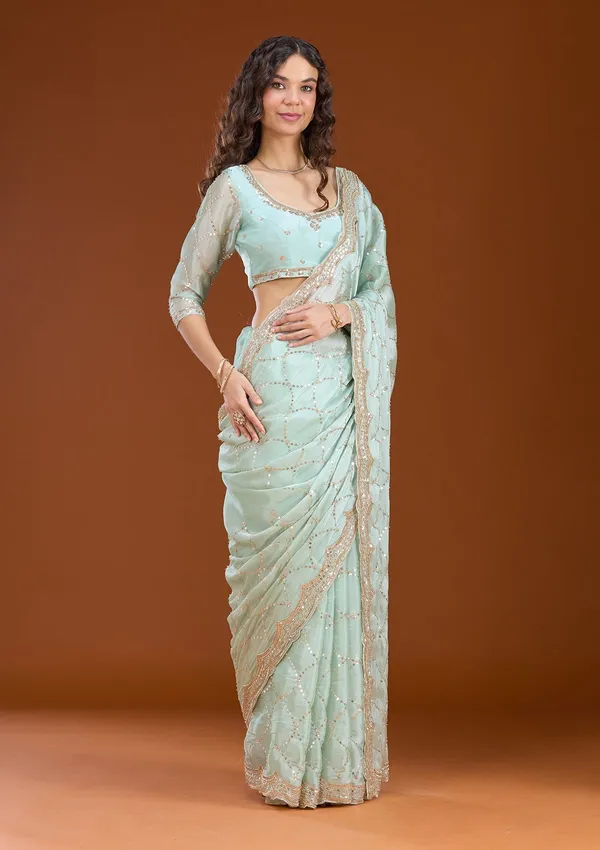 Sea_Green_Sequins_Tissue_Saree