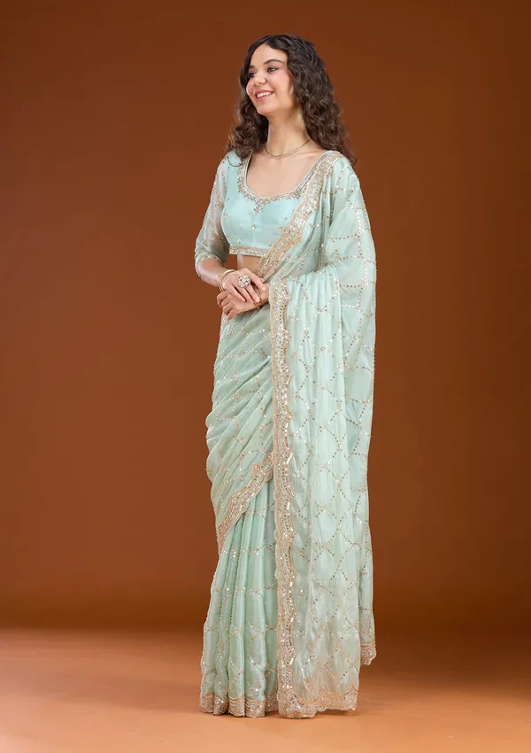 Sea_Green_Sequins_Tissue_Saree