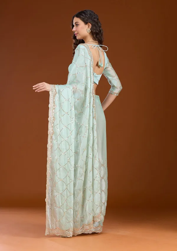 Sea_Green_Sequins_Tissue_Saree