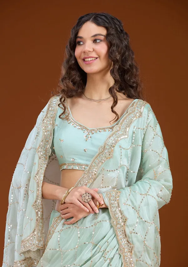 Sea_Green_Sequins_Tissue_Saree