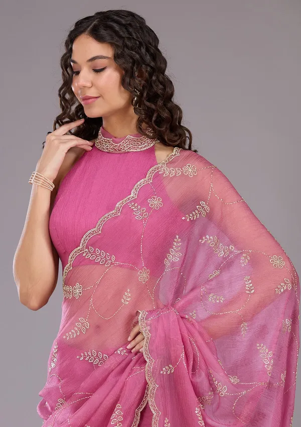 Onion_Pink_Stonework_Gold_Chiffon_Saree