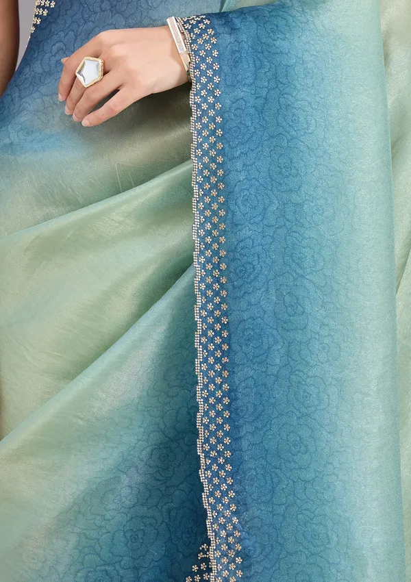 Pista_Green_Stonework_Gold_Organza_Saree