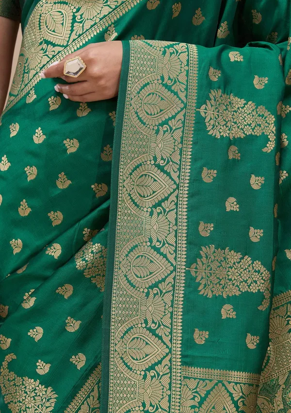 Green_Zariwork_Gold_Art_Silk_Silk_Saree