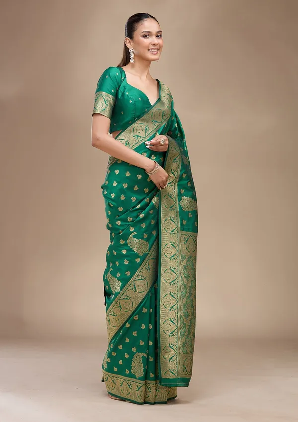 Green_Zariwork_Gold_Art_Silk_Silk_Saree