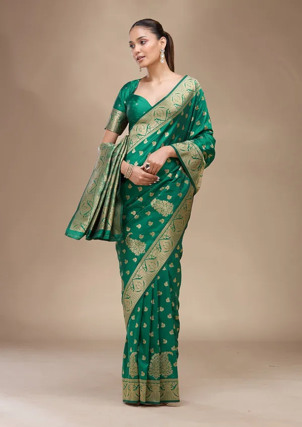 Green_Zariwork_Gold_Art_Silk_Silk_Saree
