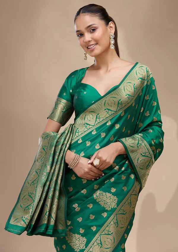 Green_Zariwork_Gold_Art_Silk_Silk_Saree