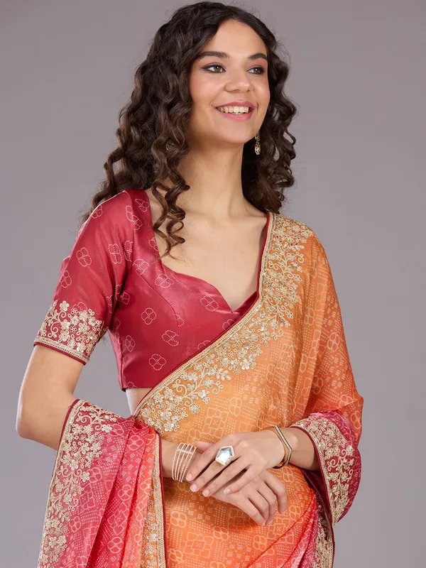 Orange_Cording_Organza_Saree
