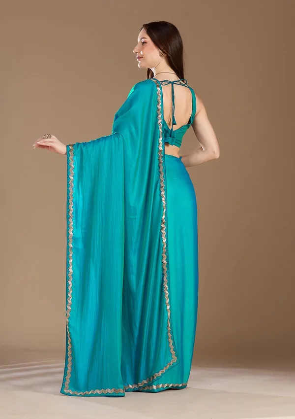 Turquoise_Blue_Aariwork_Satin_Saree