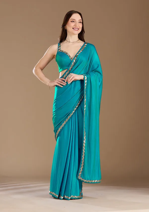 Turquoise_Blue_Aariwork_Satin_Saree