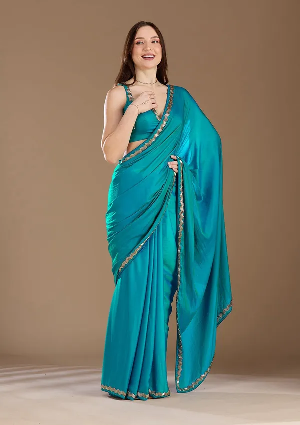 Turquoise_Blue_Aariwork_Satin_Saree