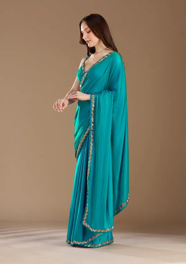 Turquoise_Blue_Aariwork_Satin_Saree