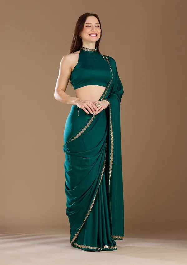 Peacock_Green_Aariwork_Satin_Saree