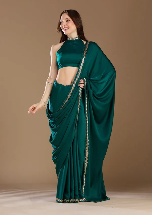Peacock_Green_Aariwork_Satin_Saree