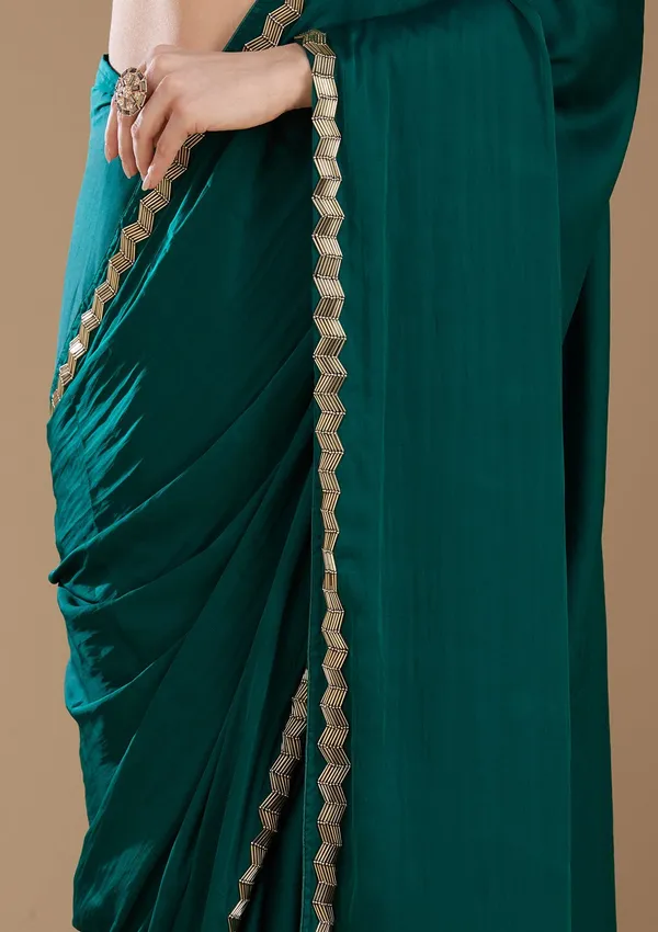 Peacock_Green_Aariwork_Satin_Saree