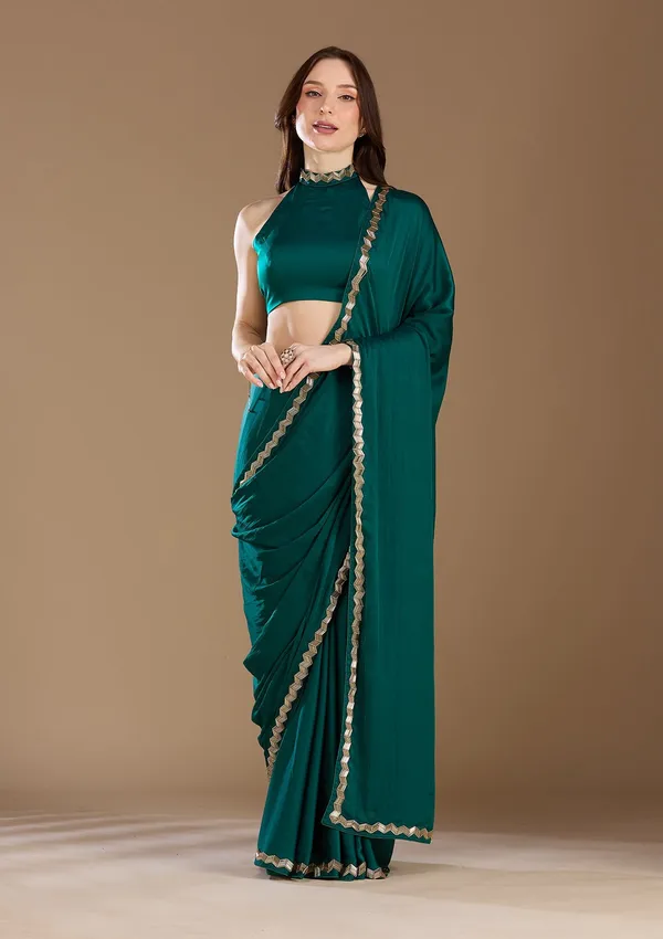 Peacock_Green_Aariwork_Satin_Saree