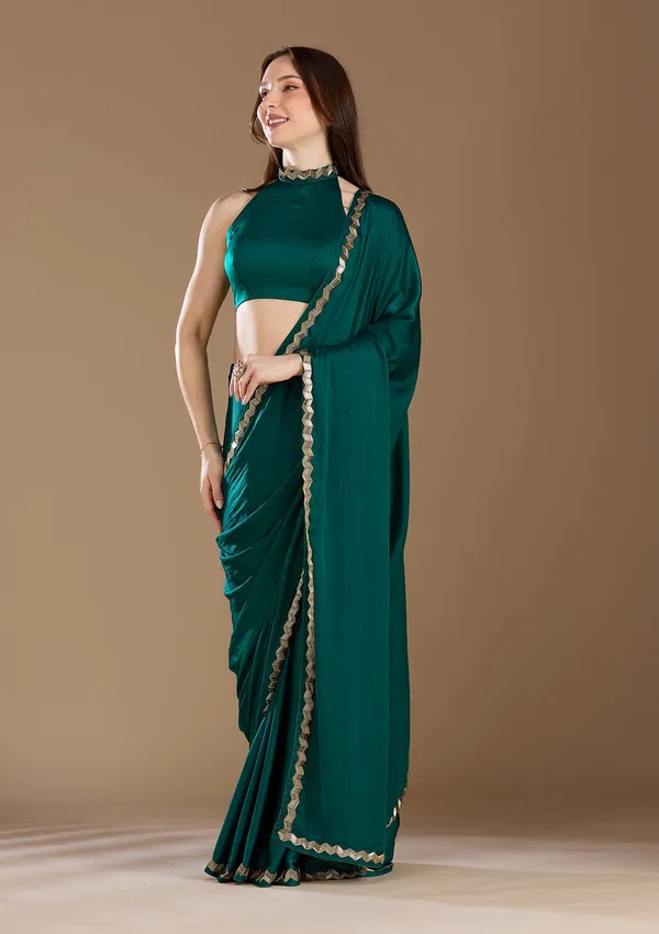 Peacock_Green_Aariwork_Satin_Saree