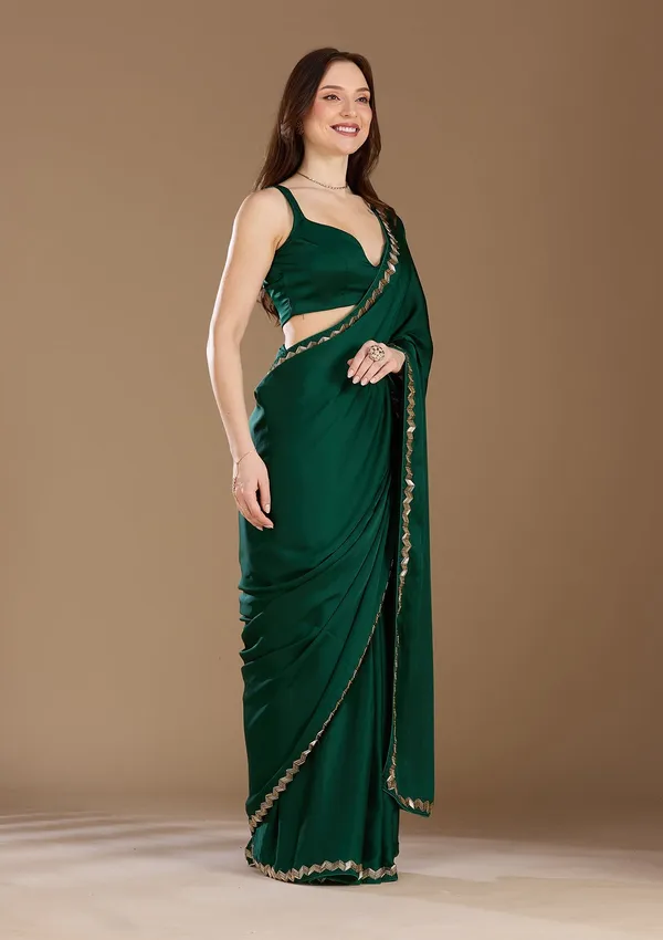Bottle_Green_Aariwork_Satin_Saree
