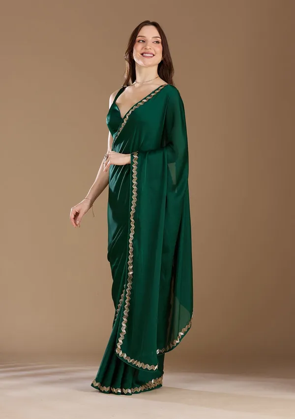 Bottle_Green_Aariwork_Satin_Saree
