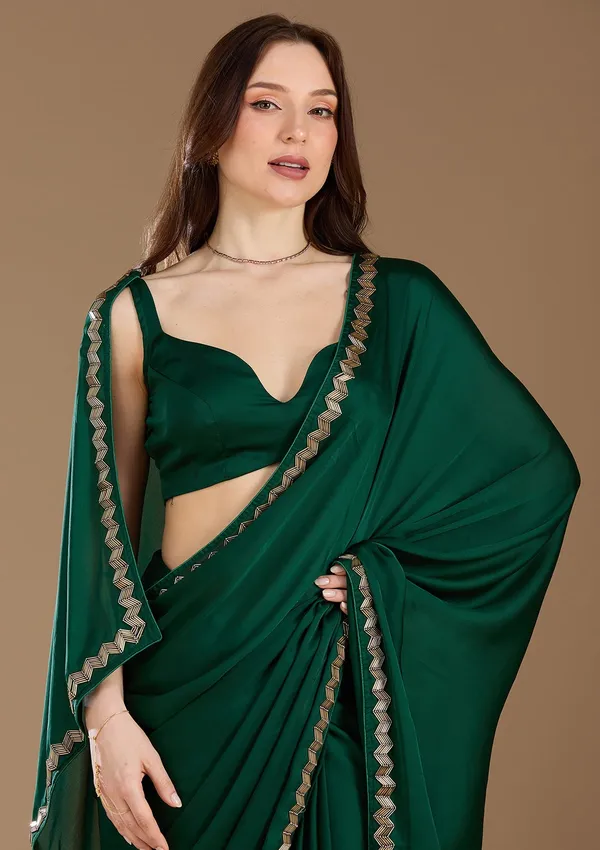 Bottle_Green_Aariwork_Satin_Saree