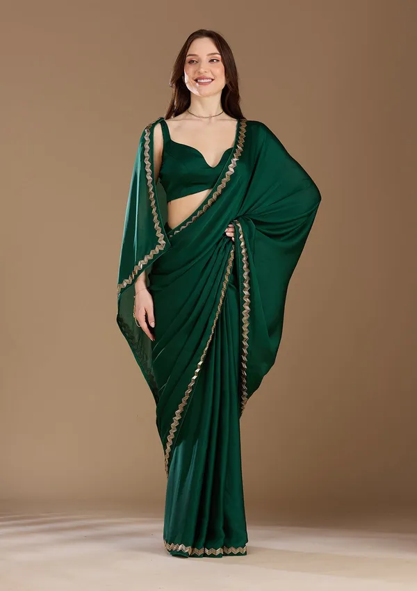 Bottle_Green_Aariwork_Satin_Saree