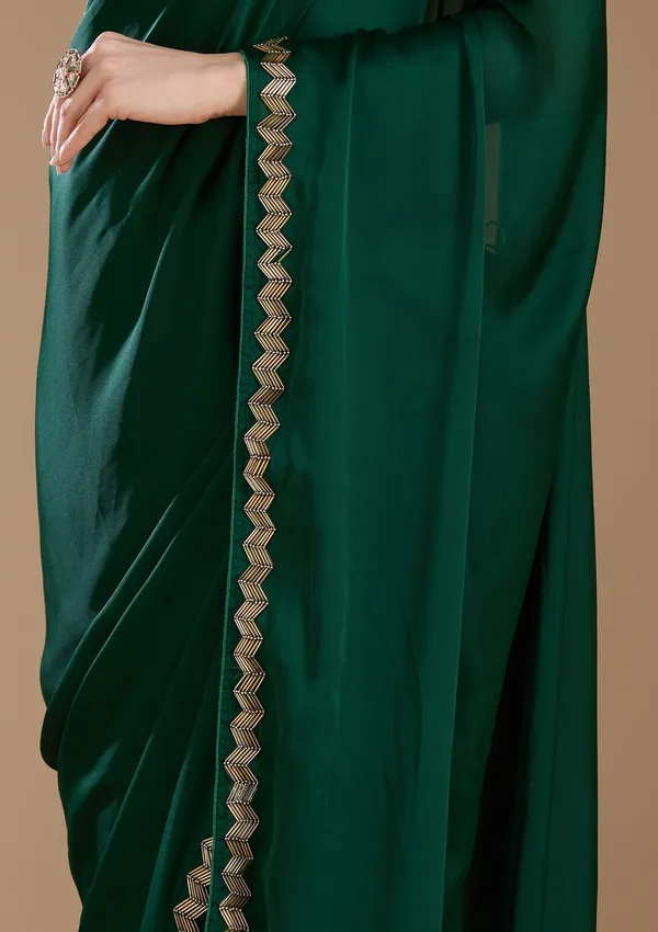 Bottle_Green_Aariwork_Satin_Saree