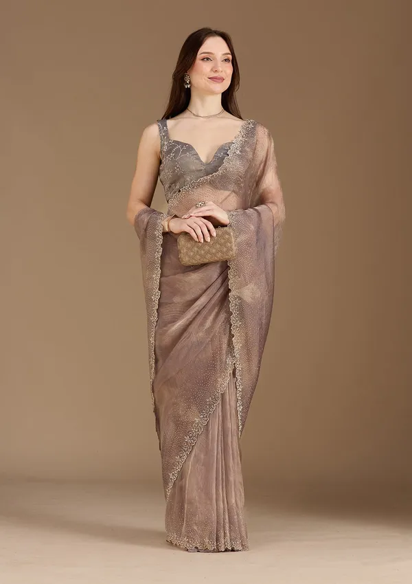 Brown_Stonework_Gold_Tissue_Saree