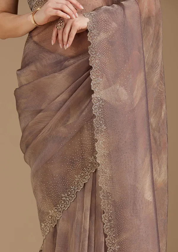 Brown_Stonework_Gold_Tissue_Saree