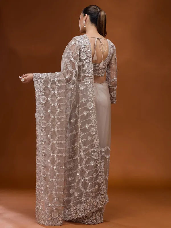 Beige_Cording_Net_Saree
