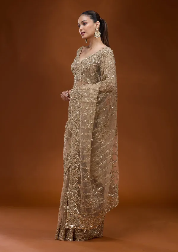 Beige_Cording_Net_Saree