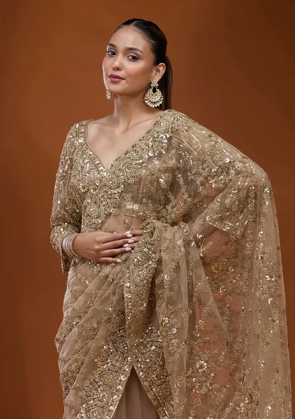 Beige_Cording_Net_Saree