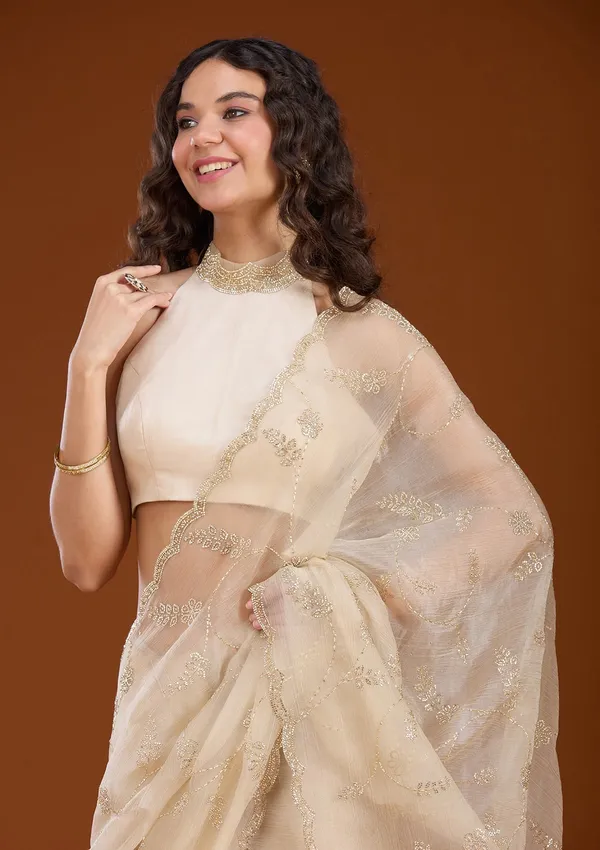 Beige_Stonework_Gold_Chiffon_Saree