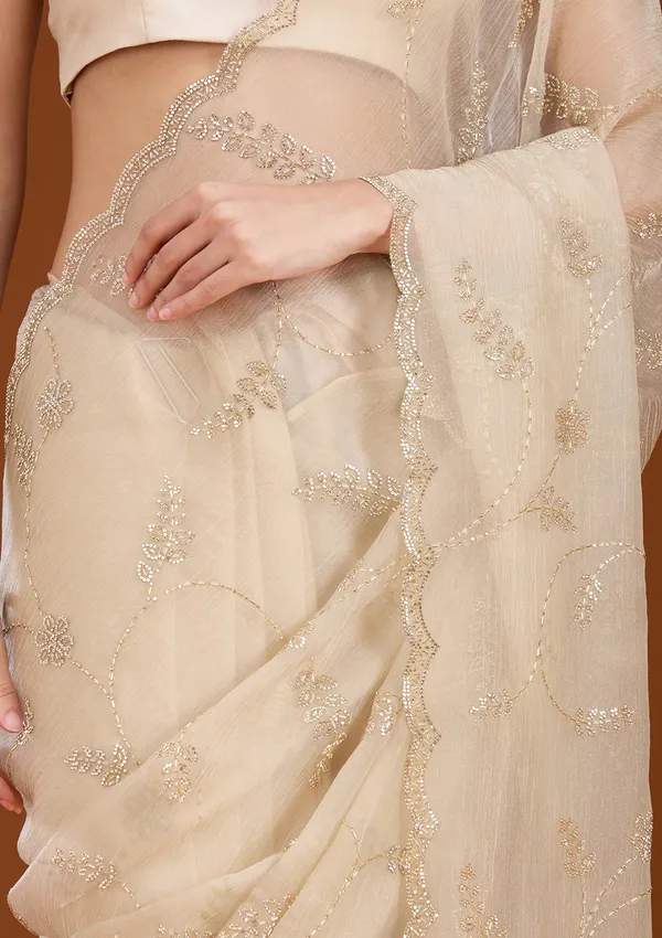 Beige_Stonework_Gold_Chiffon_Saree