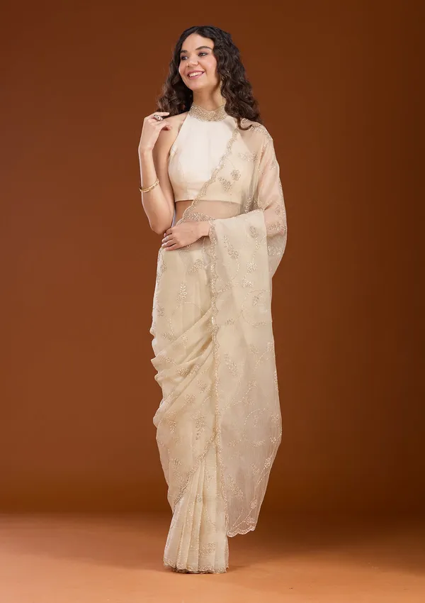 Beige_Stonework_Gold_Chiffon_Saree