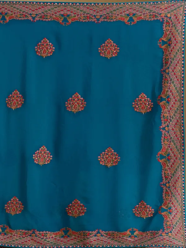 Peacock_Blue_Kashmiri_Georgette_Saree